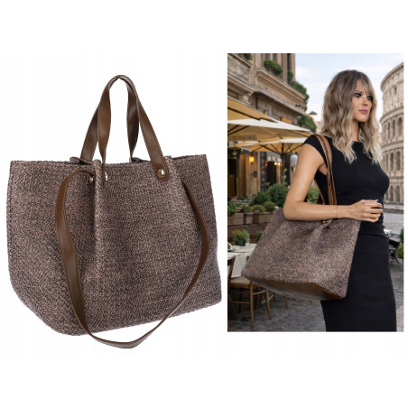 Torebka Damska Worek Shopper Torba na Ramię duża pajemna N5047 Czekoladowa