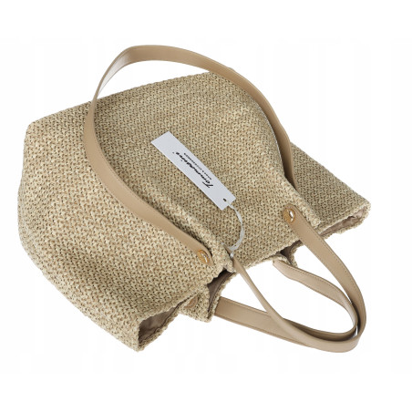 Torebka Damska Worek Shopper Torba na Ramię duża modna pajemna N5047 Beżowa