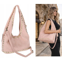 Torebka damska worek listonoszka zamszowa z ćwiekami modna 90512 Różowa