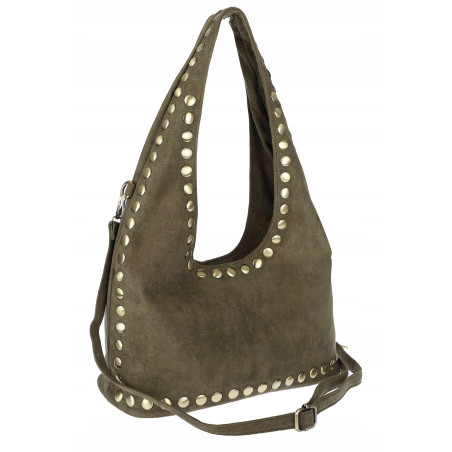 Torebka damska worek listonoszka zamszowa z ćwiekami modna 90512 Zielona