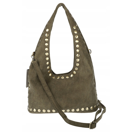 Torebka damska worek listonoszka zamszowa z ćwiekami modna 90512 Zielona