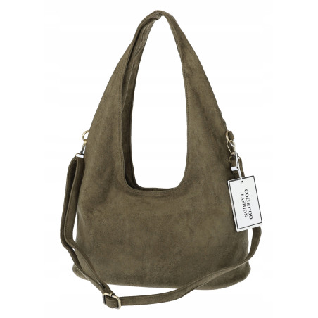 Torebka damska worek listonoszka zamszowa z ćwiekami modna 90512 Zielona