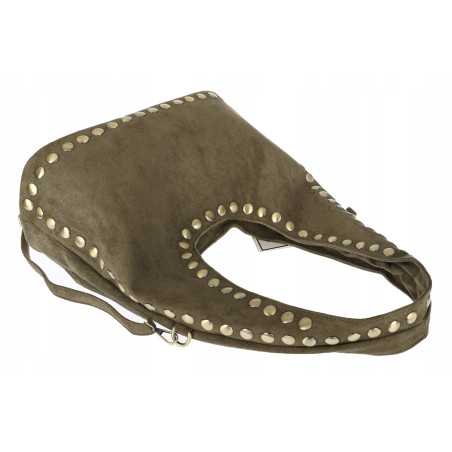 Torebka damska worek listonoszka zamszowa z ćwiekami modna 90512 Zielona