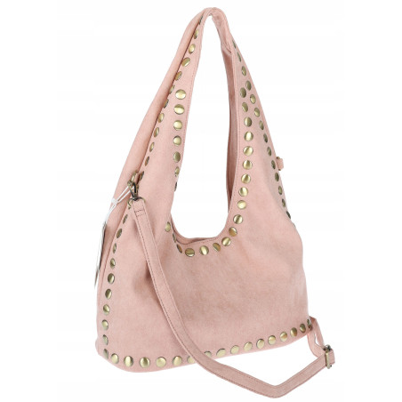 Torebka damska worek listonoszka zamszowa z ćwiekami modna 90512 Różowa