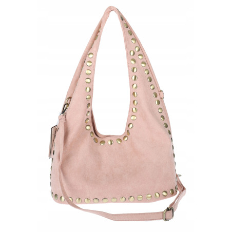 Torebka damska worek listonoszka zamszowa z ćwiekami modna 90512 Różowa