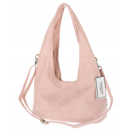 Torebka damska worek listonoszka zamszowa z ćwiekami modna 90512 Różowa