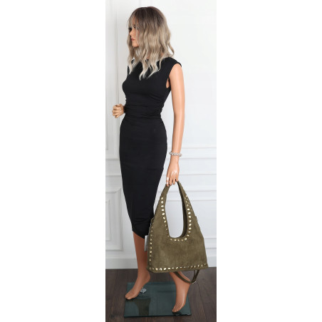 Torebka damska worek listonoszka zamszowa z ćwiekami modna 90512 Zielona