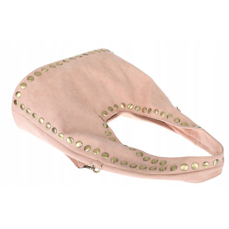 Torebka damska worek listonoszka zamszowa z ćwiekami modna 90512 Różowa