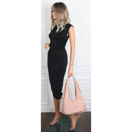 Torebka damska worek listonoszka zamszowa z ćwiekami modna 90512 Różowa