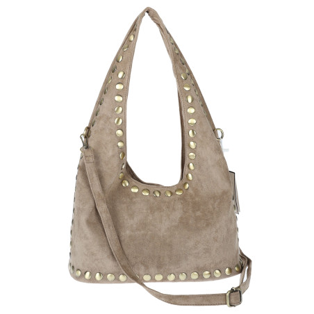 Torebka damska worek listonoszka zamszowa z ćwiekami modna 90512 Beżowa