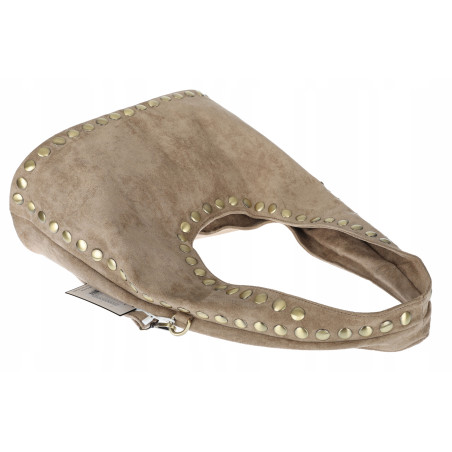 Torebka damska worek listonoszka zamszowa z ćwiekami modna 90512 Beżowa