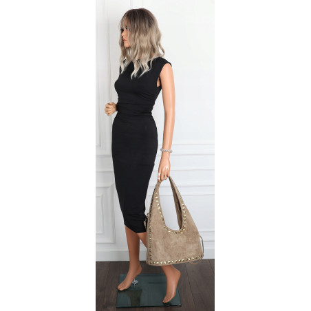 Torebka damska worek listonoszka zamszowa z ćwiekami modna 90512 Beżowa