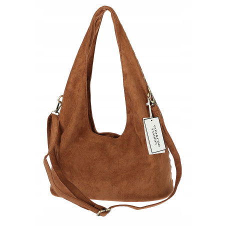 Torebka damska worek listonoszka zamszowa z ćwiekami modna 90512 Brązowa