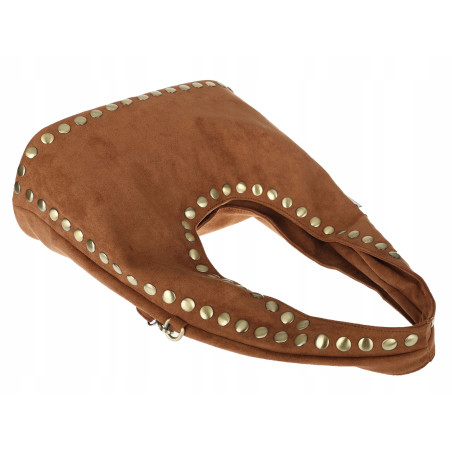 Torebka damska worek listonoszka zamszowa z ćwiekami modna 90512 Brązowa