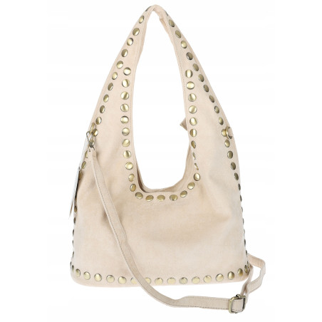 Torebka damska worek listonoszka zamszowa z ćwiekami modna 90512 Beżowa