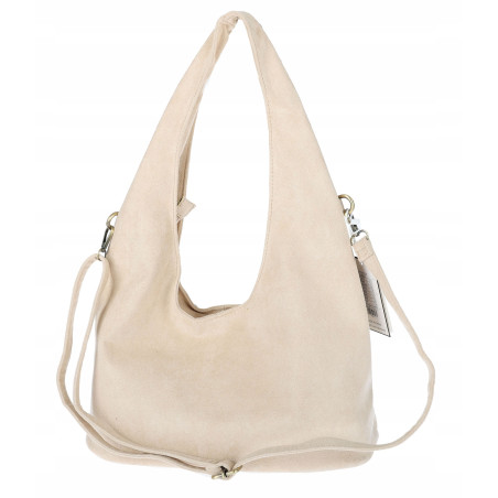 Torebka damska worek listonoszka zamszowa z ćwiekami modna 90512 Beżowa