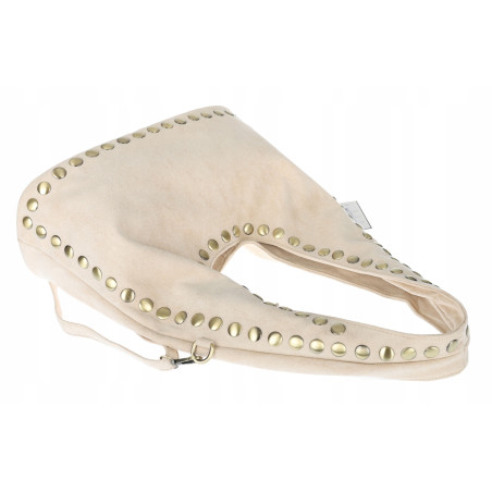 Torebka damska worek listonoszka zamszowa z ćwiekami modna 90512 Beżowa