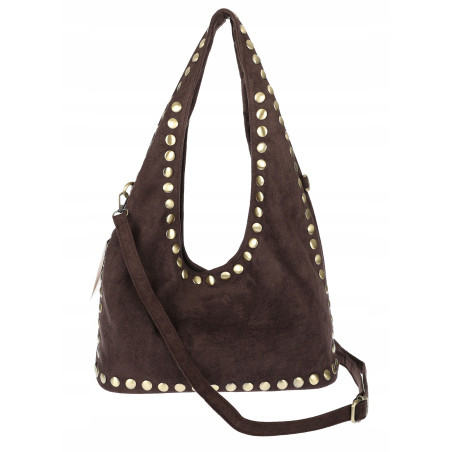 Torebka damska worek listonoszka zamszowa ćwieki modna 90512 Czekoladowa