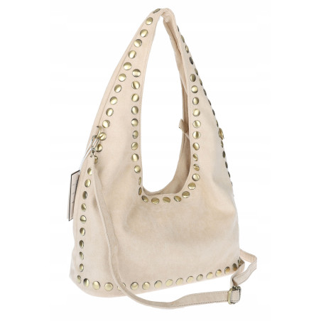 Torebka damska worek listonoszka zamszowa z ćwiekami modna 90512 Beżowa