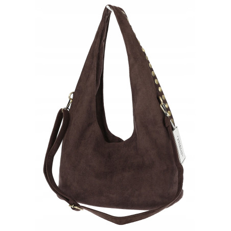 Torebka damska worek listonoszka zamszowa ćwieki modna 90512 Czekoladowa