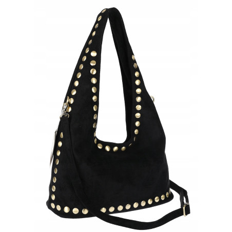 Torebka damska worek listonoszka zamszowa z ćwiekami modna 90512 Czarna