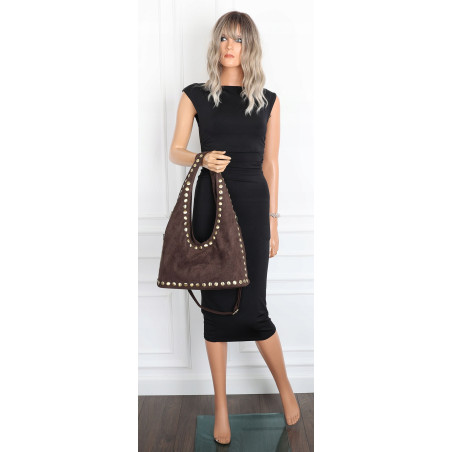 Torebka damska worek listonoszka zamszowa ćwieki modna 90512 Czekoladowa