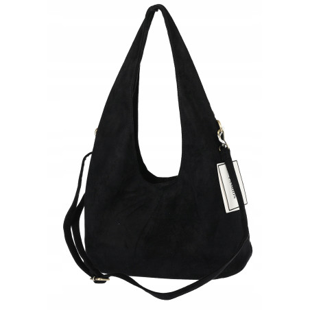 Torebka damska worek listonoszka zamszowa z ćwiekami modna 90512 Czarna