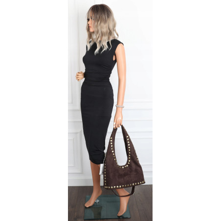 Torebka damska worek listonoszka zamszowa ćwieki modna 90512 Czekoladowa