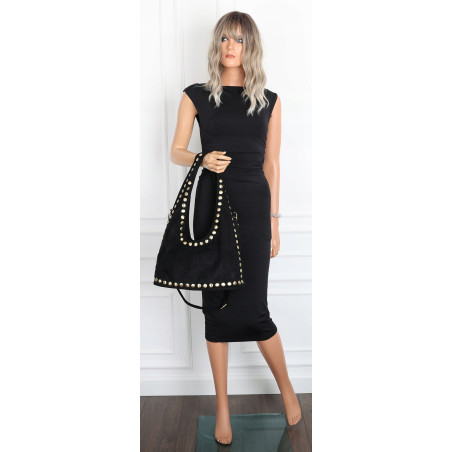 Torebka damska worek listonoszka zamszowa z ćwiekami modna 90512 Czarna