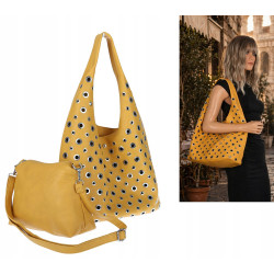Torebka damska shopper 2w1 worek listonoszka z ćwiekami torba 3505 Żółta