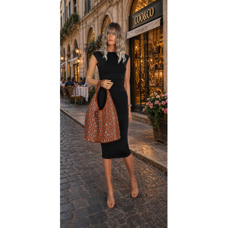 Torebka damska shopper 2w1 worek listonoszka z ćwiekami torba 3505 Brązowa