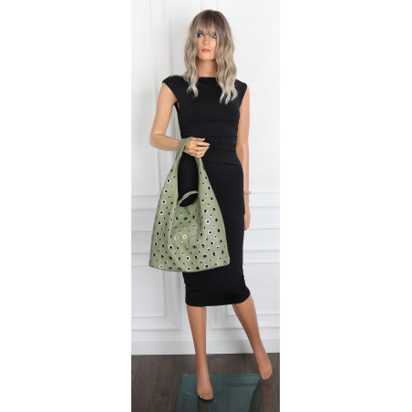 Torebka damska shopper 2w1 worek listonoszka z ćwiekami torba 3505 Zielona