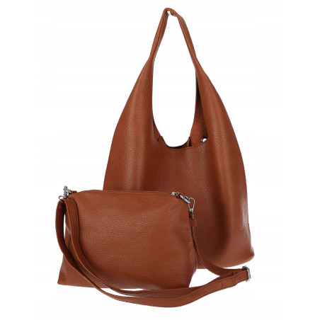 Torebka damska shopper 2w1 worek listonoszka z ćwiekami torba 3505 Brązowa