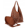 Torebka damska shopper 2w1 worek listonoszka z ćwiekami torba 3505 Brązowa