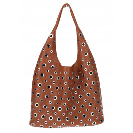 Torebka damska shopper 2w1 worek listonoszka z ćwiekami torba 3505 Brązowa