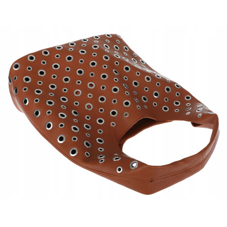 Torebka damska shopper 2w1 worek listonoszka z ćwiekami torba 3505 Brązowa
