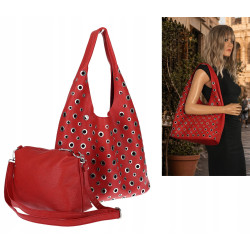 Torebka damska shopper 2w1 worek listonoszka z ćwiekami torba 3505 Czerwona