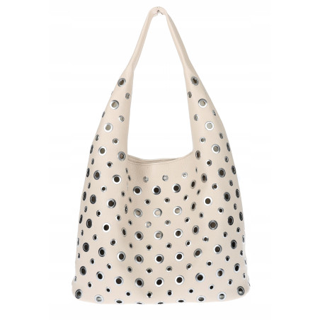 Torebka damska shopper 2w1 worek listonoszka z ćwiekami torba 3505 Beżowa