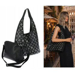 Torebka damska shopper 2w1 worek listonoszka z ćwiekami torba 3505 Czarna