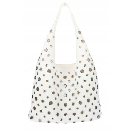Torebka damska shopper 2w1 worek listonoszka z ćwiekami torba 3505 Biała