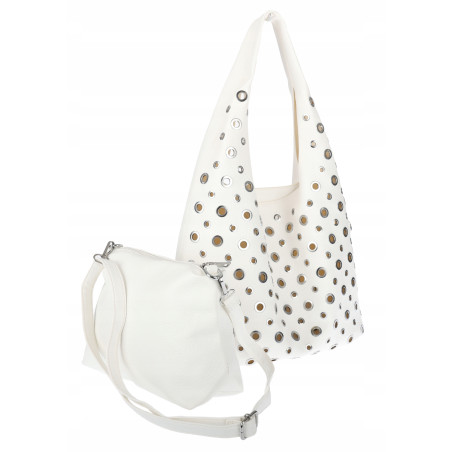 Torebka damska shopper 2w1 worek listonoszka z ćwiekami torba 3505 Biała