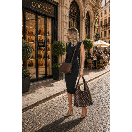 Torebka damska shopper worek listonoszka z ćwiekami torba 3505 Czekoladowa