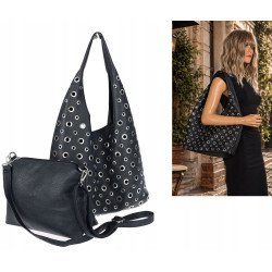 Torebka damska shopper worek listonoszka z ćwiekami torba 3505 Granatowa