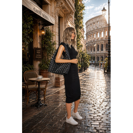 Torebka damska shopper worek listonoszka z ćwiekami torba 3505 Granatowa