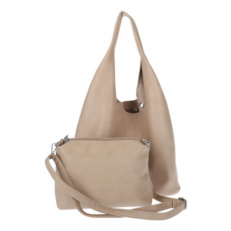 Torebka damska shopper 2w1 worek listonoszka z ćwiekami torba 3505 Beżowa