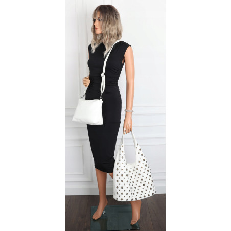Torebka damska shopper 2w1 worek listonoszka z ćwiekami torba 3505 Biała