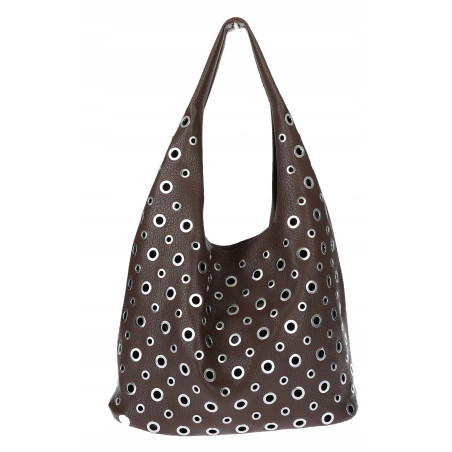 Torebka damska shopper worek listonoszka z ćwiekami torba 3505 Czekoladowa