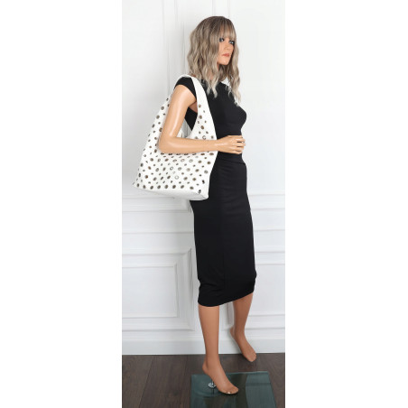 Torebka damska shopper 2w1 worek listonoszka z ćwiekami torba 3505 Biała