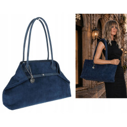 Torebka damska zamszowa shopper 2w1 elegancka lekka torba OS116 Granatowa