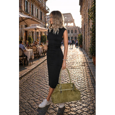 Torebka damska zamszowa shopper 2w1 elegancka lekka torba OS116 Zielona